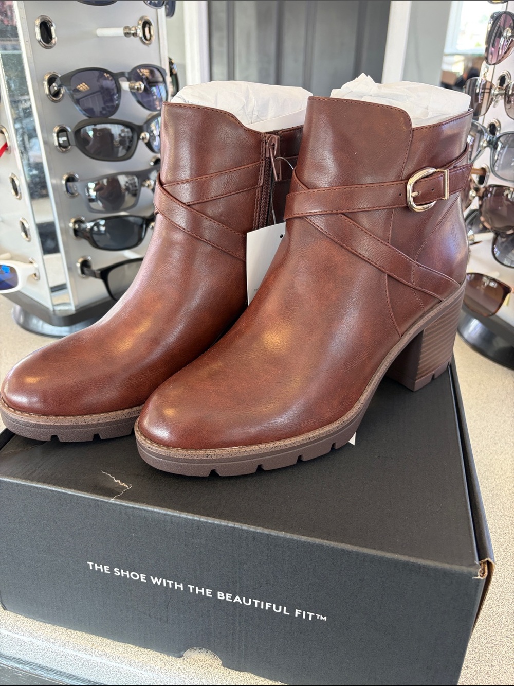Naturalizer Brown Leather Ankle Booties with Buckle Strap